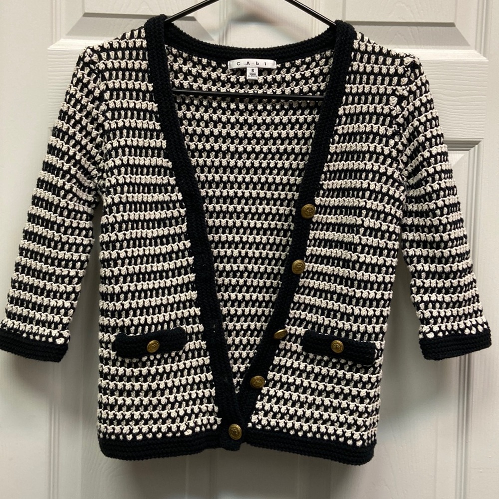 CAbi black and white sweater/cardigan